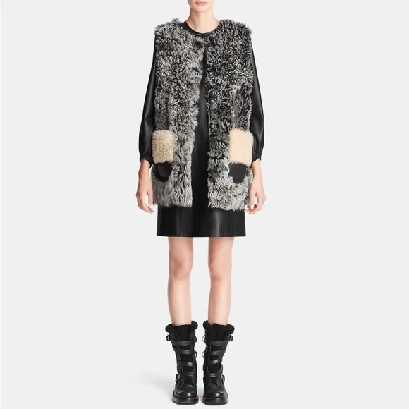 Coach Gray Curly Mongolian Sheep Shearling Vest - Picture 3 of 9